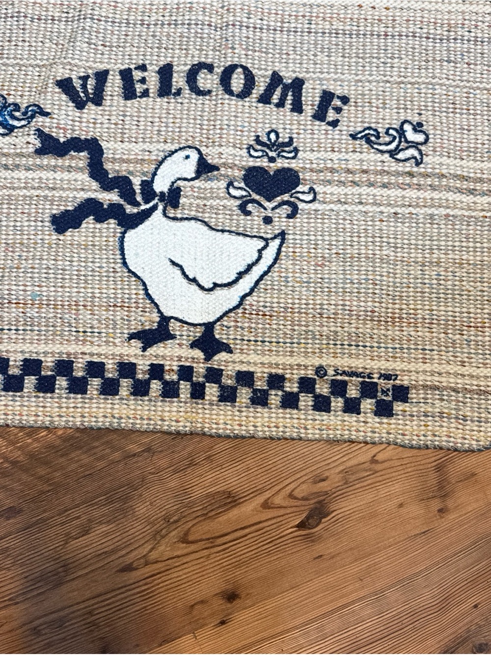 Goose Welcome Vintage 80's Mud Rug Woven Knot Rag Rug 22"x 33" - Picture 4 of 6